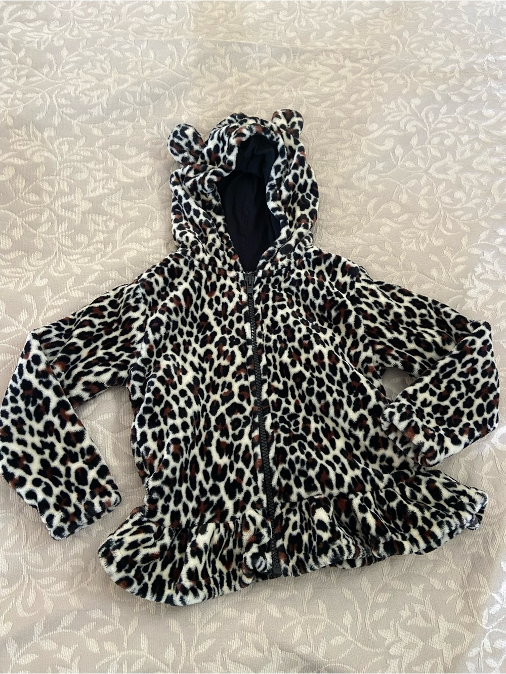 Penelope Mack Leopard-Print Hooded Pea Coat in Black, White & Brown